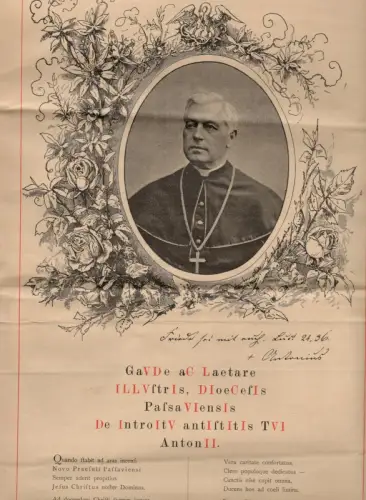 Dokumente Antonius Bischof von Passau 1889 Gruß und Segen
