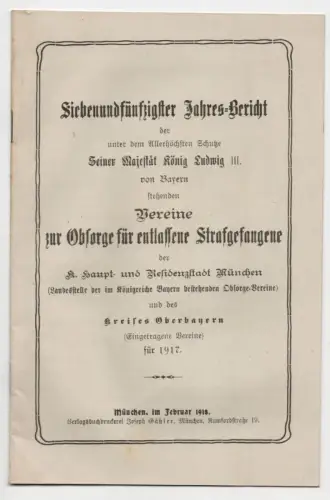 Jahresbericht Vereine Obsorge für entlassene Strafgefangene 1917