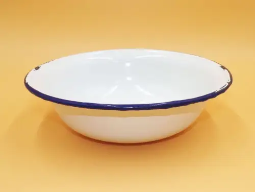 Alte Emaille Schüssel Pflanzschale blauer Rand Gartendeko Pflanzschale