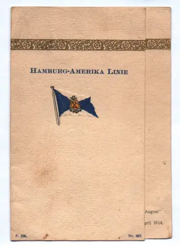 Hamburg Amerika Linie Speisenfolge April 1914