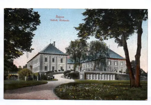 Ansichtskarte Sagan in Schlesien Schloß Rückseite 1925