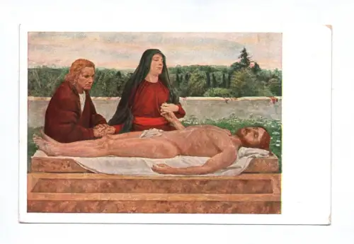 Künstler Ak Maria und Johannes trauernd am Leichname des Heilands