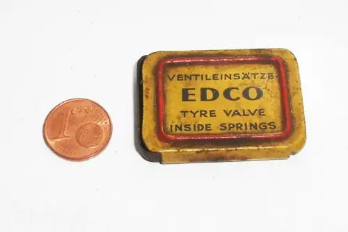 Kleine Blechdose EDCO Ventileinsätze type valve Fahrrad Ventile Vintage 