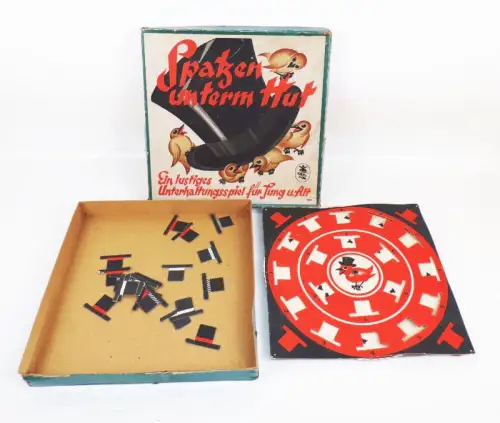 Spatzen unterm Hut Goebel Spiel um 1930 Drehscheibe 