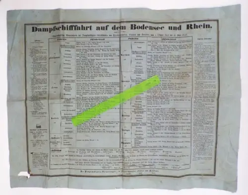 Alter Fahrplan Dampfschifffahrt aus den Bodensee und Rhein 1852