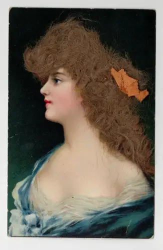 Echthaar Ansichtskarte Dame Postkarte um 1910