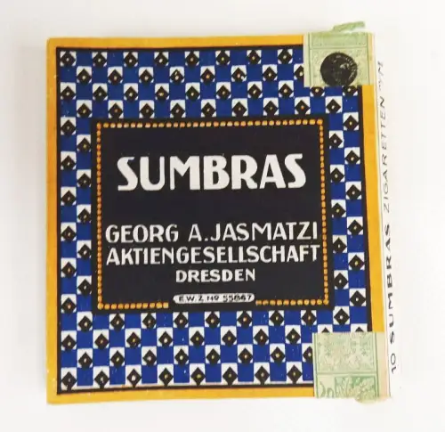 Alte Pappschachtel Sumbras Georg Jasmatzi Dreden um 1910 Zigarettendose
