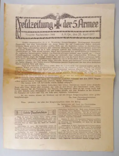Feldzeitung der 5 Armee 944 April 1917 Militär Zeitung