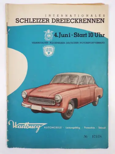 Programm Schleizer Dreieckrennen AMDV Wartburg 1961