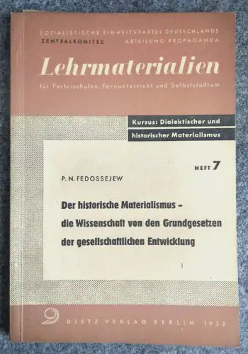 Der historische Materialismus Heft 7 Lehrbuch Dietz Verlag Berlin 1951