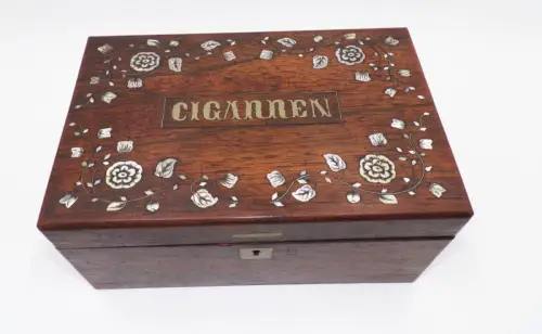 Alte Zigarren Kiste Perlmutt Intarsien Box Behälter Schatulle um 1910