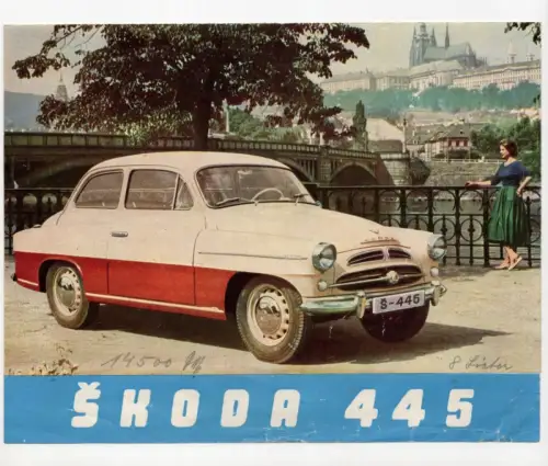 Altes Faltblatt Skoda 445 Oldtimer Motokov 1958 
