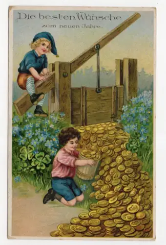 Ak Kinder mit vielen Münzen Talern 1916 leicht geprägt