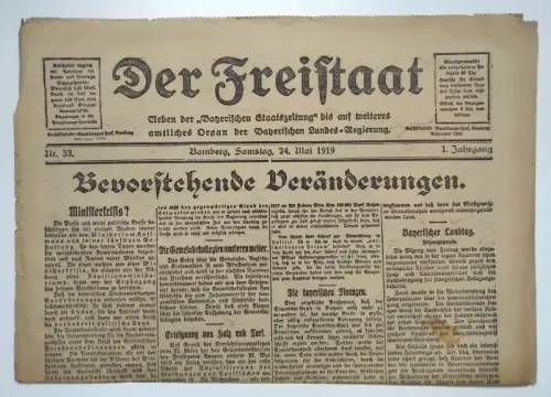 Der Freistaat 1919 Nr 38 Bamberg alte Zeitung Bayrischer Landtag