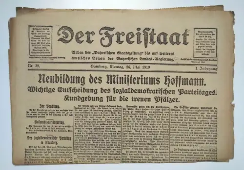Der Freistaat 1919 Nr 39 Die pfälzischen Hochverräter alte Zeitung