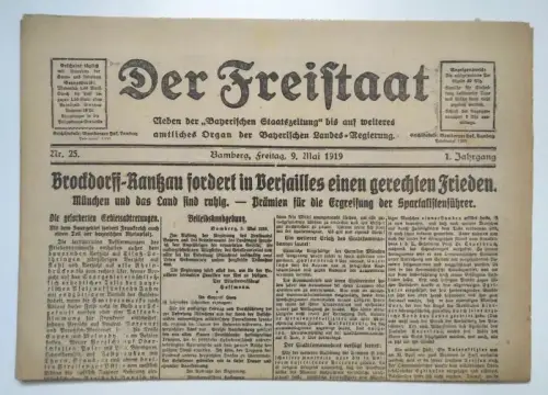 Der Freistaat 1919 Nr 25 Frieden in Versailles gefordert Zeitung