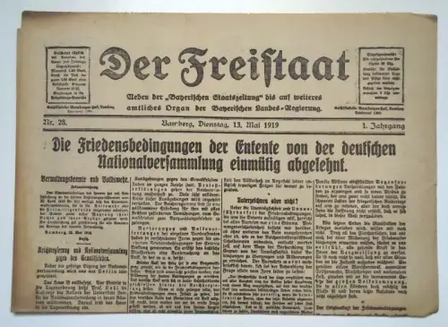 Der Freistaat alte Zeitung 1919 Nr 28 Deutsche Nationalversammlung
