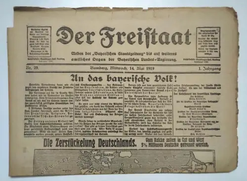 Der Freistaat alte Zeitung 1919 Nr 29 Deutsches Reich Ost und West