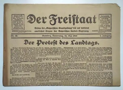 Der Freistaat alte Zeitung 1919 Nr 30 Der Protest des Landtages