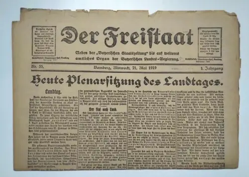 Der Freistaat Zeitung 1919 Nr 35 Plenarsitzung des Landtages