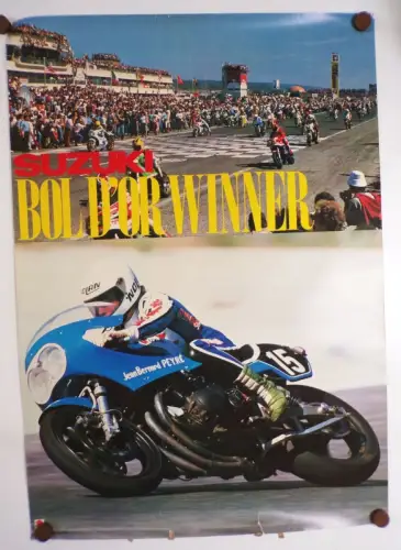Altes Poster Jean Bernard Peyré Motorradrennen Suzuki Bol Dor Winner