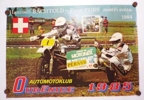 Altes Poster Hansueli Bächtold Fritz Fuss 1984 Automotoklub Ouvenice