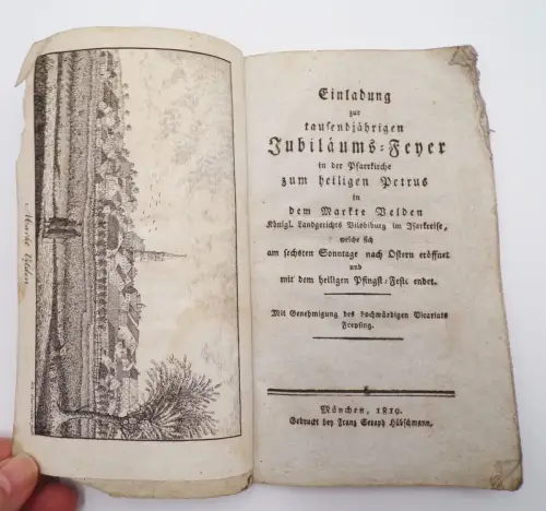Einladung 1000 Jahrfeier Pfarrkirche Markt Velden Bayern 1819