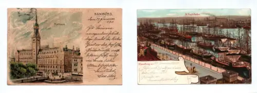 2x Ak Hamburg Rathaus und St.-Pauli Hafen 1900