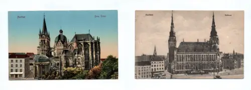 2x Ak Aachen Dom Total und Rathaus 1918