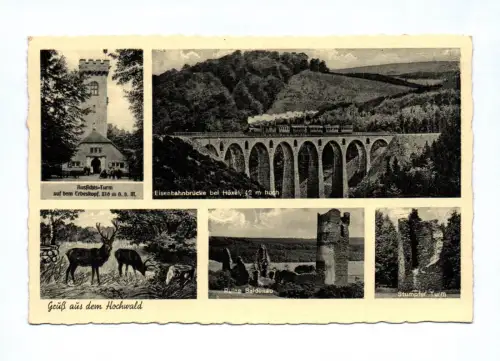 Ak Grüße aus dem Hochwald Ruine Baldenau Eisenbahnbrücke bei Höxel