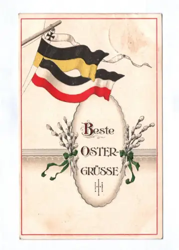 Patriotika Ak Beste Oster Grüsse Fahnen Feldpost 1915
