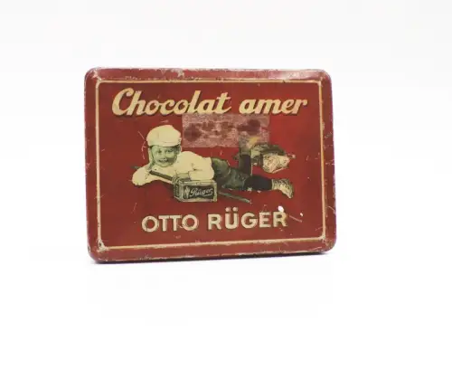Alte Blechdose Otto Rüger Chocolat amer um 1900 
