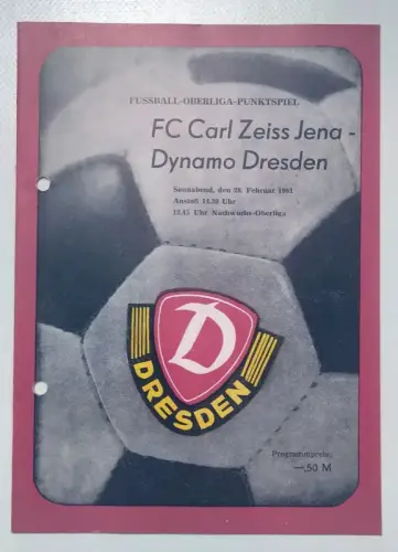 Fußball Programmheft 1981 FC Carl Zeiss Jena - Dynamo Dresden