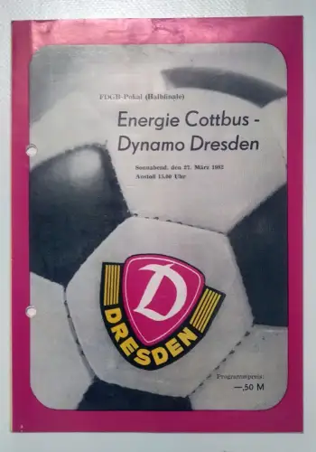 Fußball Programmheft 1982 Energie Cottbus gegen Dynamo Dresden