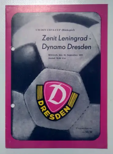 Fußball Programmheft 1981 Zenit Leningrad - Dynamo Dresden