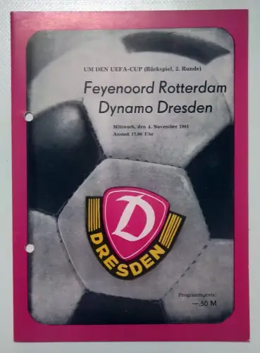 Fußball Programmheft Feyenoord Rotterdam - Dynamo Dresden 1981