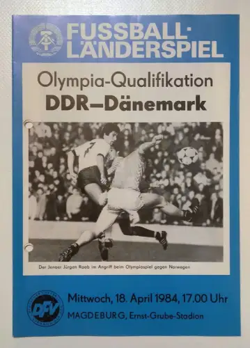 Fußball Programmheft Fußballländerspiel Olympia Qualifikation DDR - Dänemark