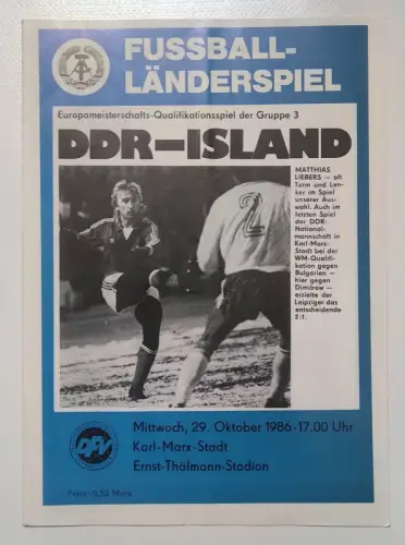 Fußball Programmheft Fußballländerspiel DDR - Island 1986