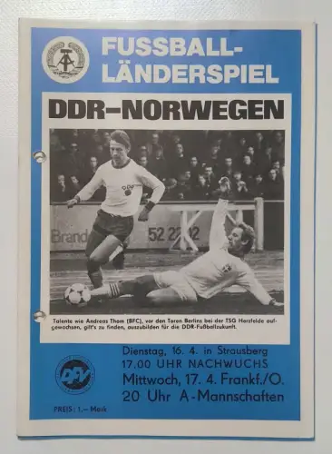 Fußball Programmheft Fußball Länderspiel DDR - Norwegen