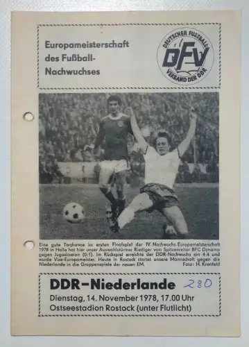 Fußball Programmheft Europameisterschaft Fußball Nachwuchs DDR - Niederlande 197