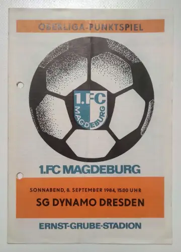 Fußball Programmheft Oberliga Punktespiel FC Magdeburg Dynamo Dresden 1984