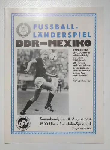 Programmheft Fußballänderspiel DDR gegen Mexiko 1984