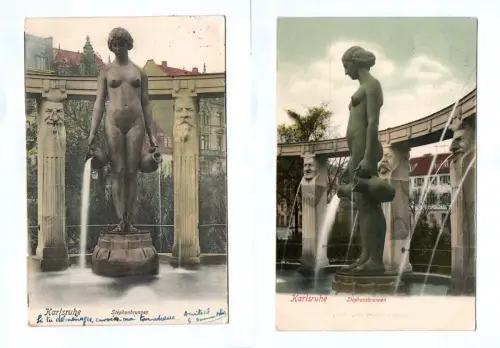 2x Ak Karlsruhe Stephanbrunnen 1906 u. 1907