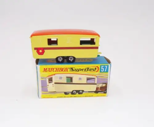 Altes Matchbox No 57 Trailer Caravan Wohnwagen mit Originalkarton