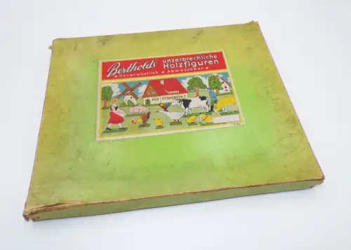Alte Flachfiguren Berthold Holzfiguren Bauer Rind Schafe Tiere um 1930 Rosswein