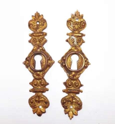 Alte Möbelbeschläge Messing 2 x Beschlag Schlüsselloch Gründerzeit um 1880