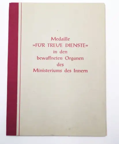 Urkunde Medaille Treue Dienste Silber 1962 MdI DDR 