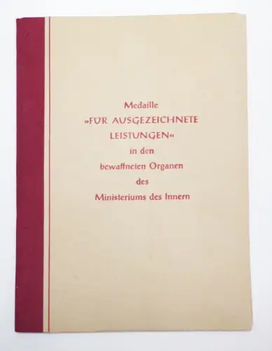 Urkunde Medaille ausgezeichnete Leistungen bewaffneter Organe MdI