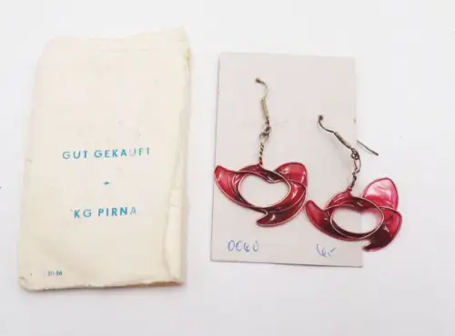 Modeschmuck DDR rot Anhänger Ohrschmuck KG Pirna OVP