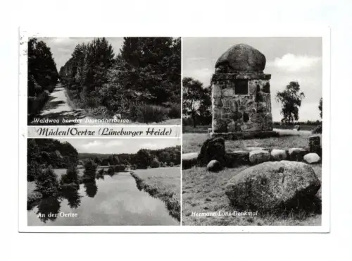 Ak Müden (Oertze) Lüneburger Heide Waldweg 1956 Hermann Löns Denkmal